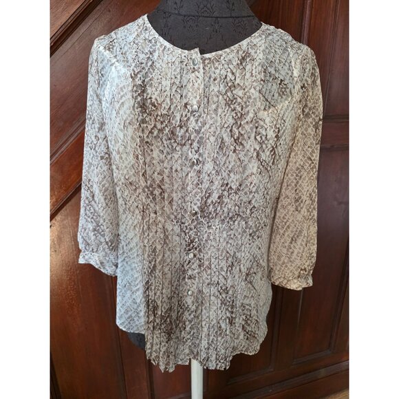 Talbots Womens Blouse Size 12P Snake Print Sheer Long Sleeve Button Front NWT - Picture 1 of 11